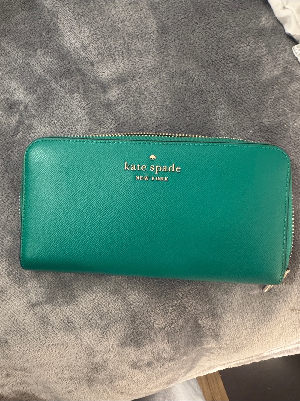kate spade Teal Zip-Around Wallet with Gold Logo